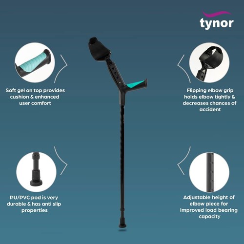 Tynor Elbow Crutch Adjustable, Black, Universal Size, 1 Unit - Picture 3 of 7
