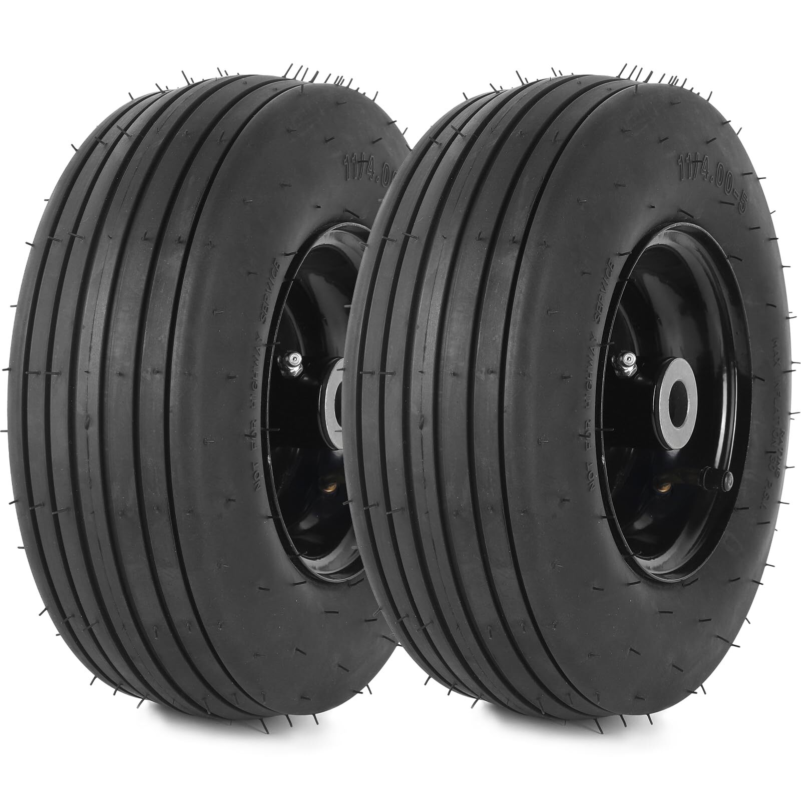 (2-Pack) 11x4.00-5 Tire and Wheel Assembly, 11x4-5 Lawnmower Tire (4-Ply) and...