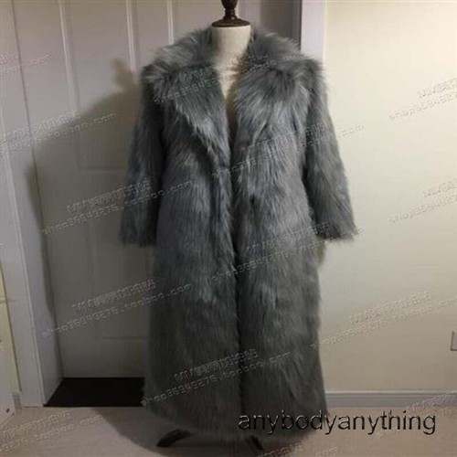 125-130cm Length American Womens Long Faux Fox Fur Coat Lapel Collar Overcoat Sz - Picture 24 of 30