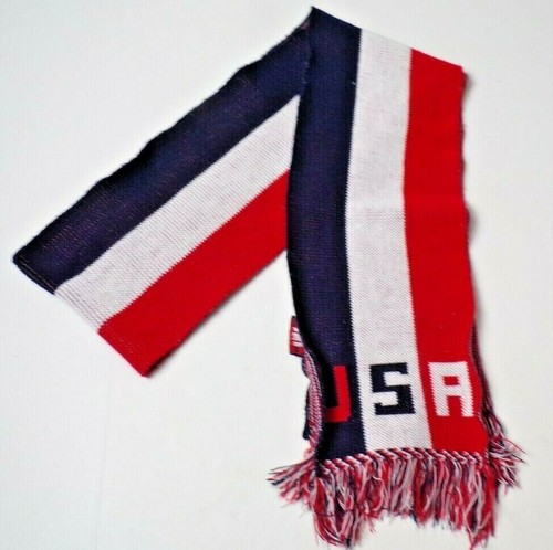Vintage Knitmakers Scarf 91" x 8 1/2" Red White Blue Patriotic Knit Fringed USA - Imagen 4 de 7
