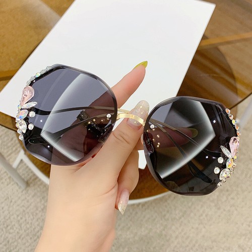 2022 Luxury Rhinestone Shades For Womens Fashion Oversized Rimless Sunglasses☆ - Picture 10 of 29