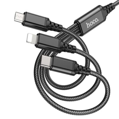 3in1 Kabel USB zu iPhone Anschluss + Micro + Typ C X76 schwarz 1 m