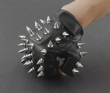 Full Spike Rivet Men Leather Fingerless Gloves Punk Dancing Party EMO Gloves