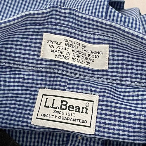 LL Bean Mens Button Up Shirt Size 16 1/2 Blue Gingham Single Needle Tailoring - Picture 3 of 6