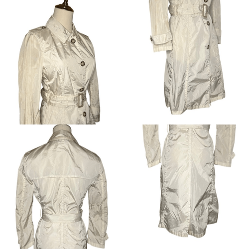 Prada Ivory Long Sleeve Nylon Trench Coat Jacket Size 38 Nylon Belted Italy - Picture 6 of 15
