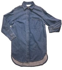 Denim Shirt Dress XS Blue Oversized High Low Jean & Denim