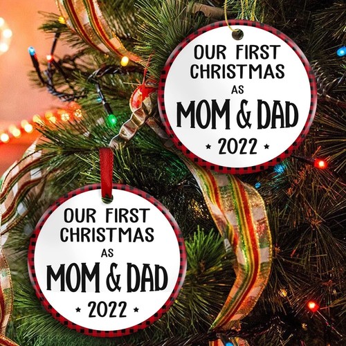 Our First Christmas As Mom & Dad 2022 Round Ornament Ceramic Keepsake Gift - Picture 5 of 6