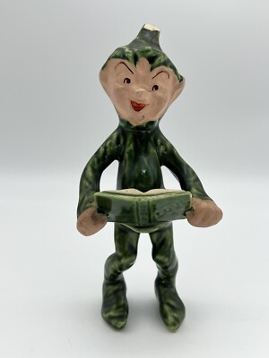 Vtg Green Christmas Pixie Elf Ceramic Standing READ Damage Book 6 