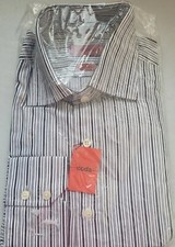Mens Coda Formal Shirt White Black Stripe Cotton Rich 17" 43cm 113