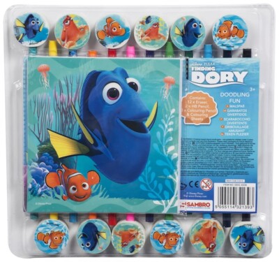 DISNEY FIND DORIE FARBKRITZEL SET KUNST BASTELN BLÄTTER RADIERER WEIHNACHTEN KINDER SPIELEN