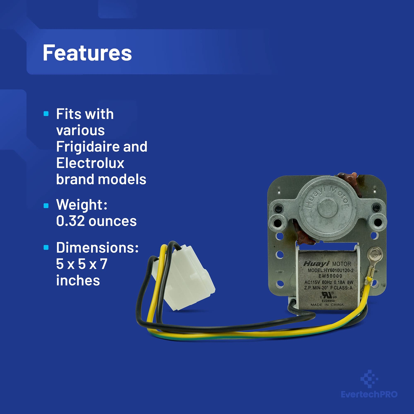 EvertechPRO Refrigerator Motor for Frigidaire GE 297250000 WR60X10066 216914200