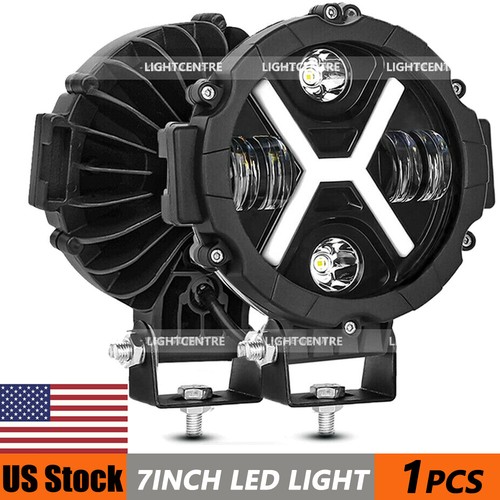 Pair 7inch Round LED Work Lights Hi/Lo Beam Driving Lamps Offroad Truck - Foto 2