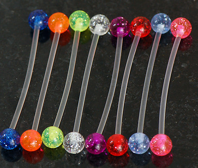 5 Pc Glitter PTFE Flexible Industrial Barbells Pregnancy Belly Rings Nickle Free