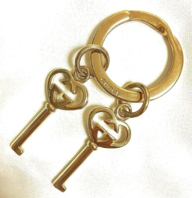 GUCCI Key ring Bag charm Vintage Gold GG Heart Key Auth from