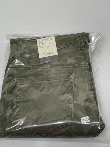 Style & Co Women’s Green Camo Straight Leg High Rise Denim Jeans s 10 - Picture 16 of 16