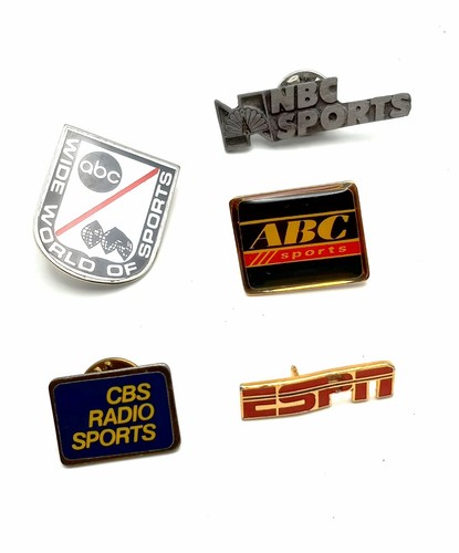 5 Network ABC CBS ESPN NBC Sports Pins Pinback Wide World of Sports Radio Lot