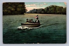 "On White River near Broad Ripple" Indianapolis Antique Boating American Flag