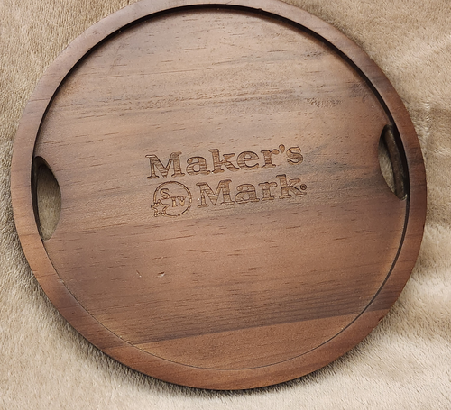 Maker's Mark Whiskey 8.5” Round Wood Serving Tray Bottle Shot Drink Coaster - Picture 2 of 4