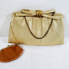 Vtg Gold Evening Bag Clutch Party Purse and Attached Coin Purse by After Five