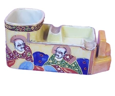 Ashtray Daimyo Samurai Feudal Japan VTG Handpainted Ceramic Lusterware Japanese