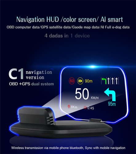 Mirror Head Up Display OBD2 GPS Car Speed Projector Speedometer With Navigation - Picture 6 of 12