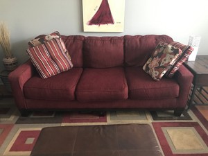 Red Sofa Cloth Upolstered With 4 Pillows Ebay