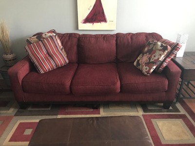 Red Sofa Cloth Upolstered With 4 Pillows Ebay
