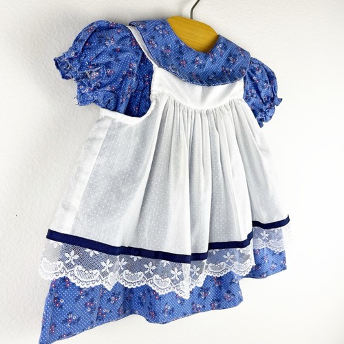 Vintage Polly Flinders Floral Lace Pinafore Dress Blue White Size 6-12 Months - Picture 4 of 16