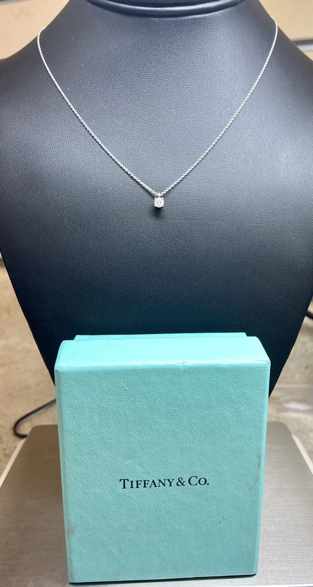 Tiffany Co PT 950 Platinum Diamond Solitaire Necklace .17 Carat