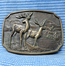 Buck Deer Stag Belt Buckle Hunting Nature Solid Brass Vtg 70s BTS .PCB956