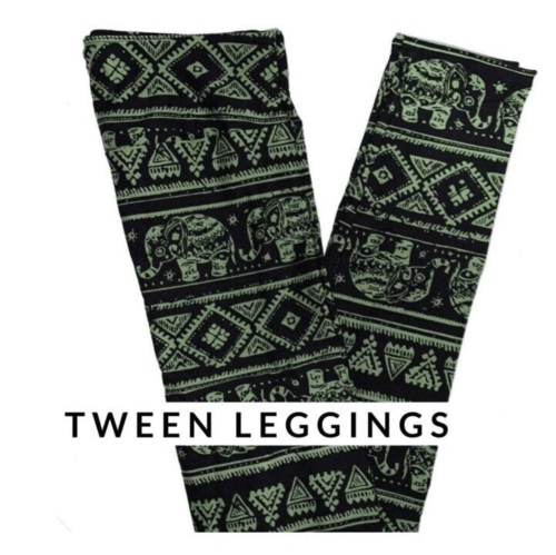 LuLaRoe Girls Leggings Size 00-0 Juniors Green Black Elephants TW TWEEN NWT - Picture 1 of 3