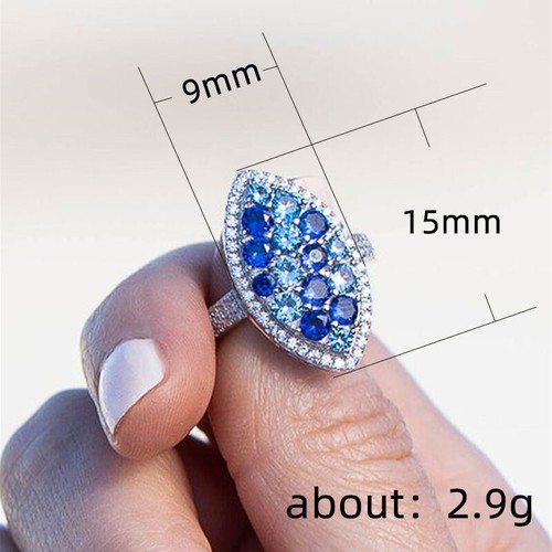 Anillo de banda de 9*15 mm de ancho para mujer de acero inoxidable de lujo azul blanco anillo circular talla 6-10 - Imagen 5 de 8