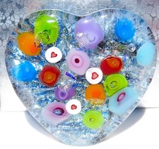 Dichroic Fused Glass Heart Free Standing Sculpture Paperweight Mad Mosaic