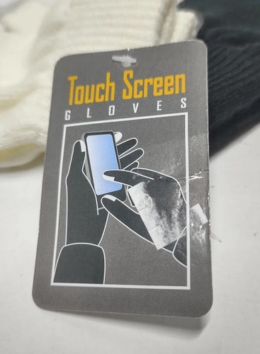 2 - Touch Screen Enabled Gloves Winter One Size Knit White Black Adult Teen New - Bild 2 von 9