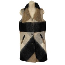 Luii Wool Blend Vest, Colorblock Fur Texture, Black/tan/gray, Style! Ladies Med.