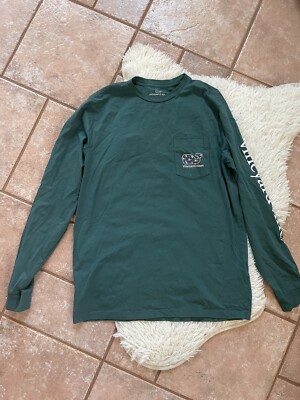 Vineyard Vines Shirt Mens S Green Navy Crew Neck Whale W