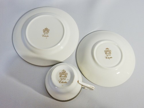 John Aynsley Bone China Chester Trio Tea Cup Saucer Plate Green Gold 2nd Quality - Picture 6 of 6
