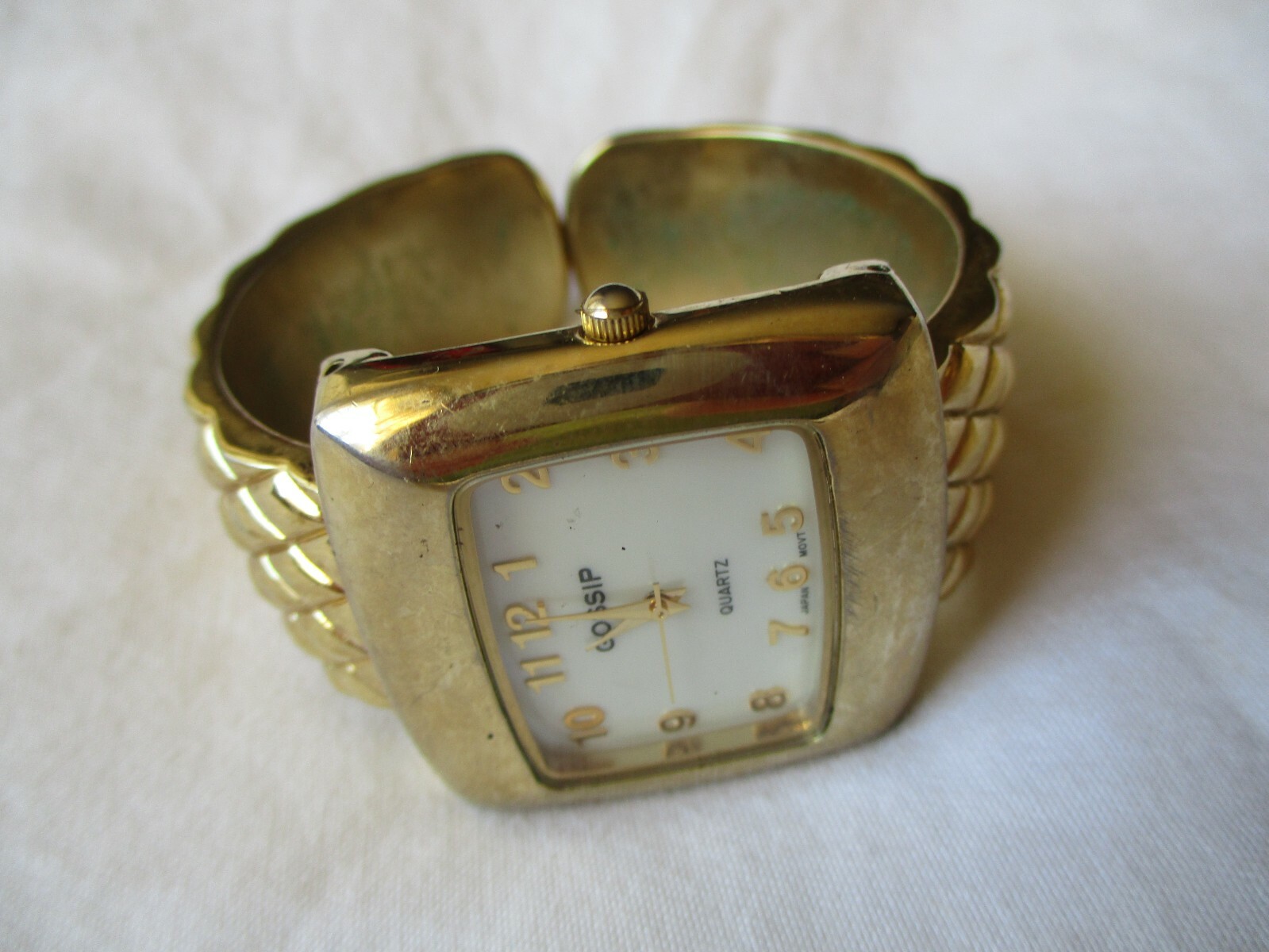 Gossip Wristwatch Rectangular White Face Gold Ton… - image 1