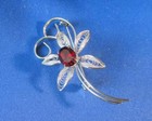 Fillagree Petals Floral Pin/ Brooch Ruby Red Gemstone - Gold