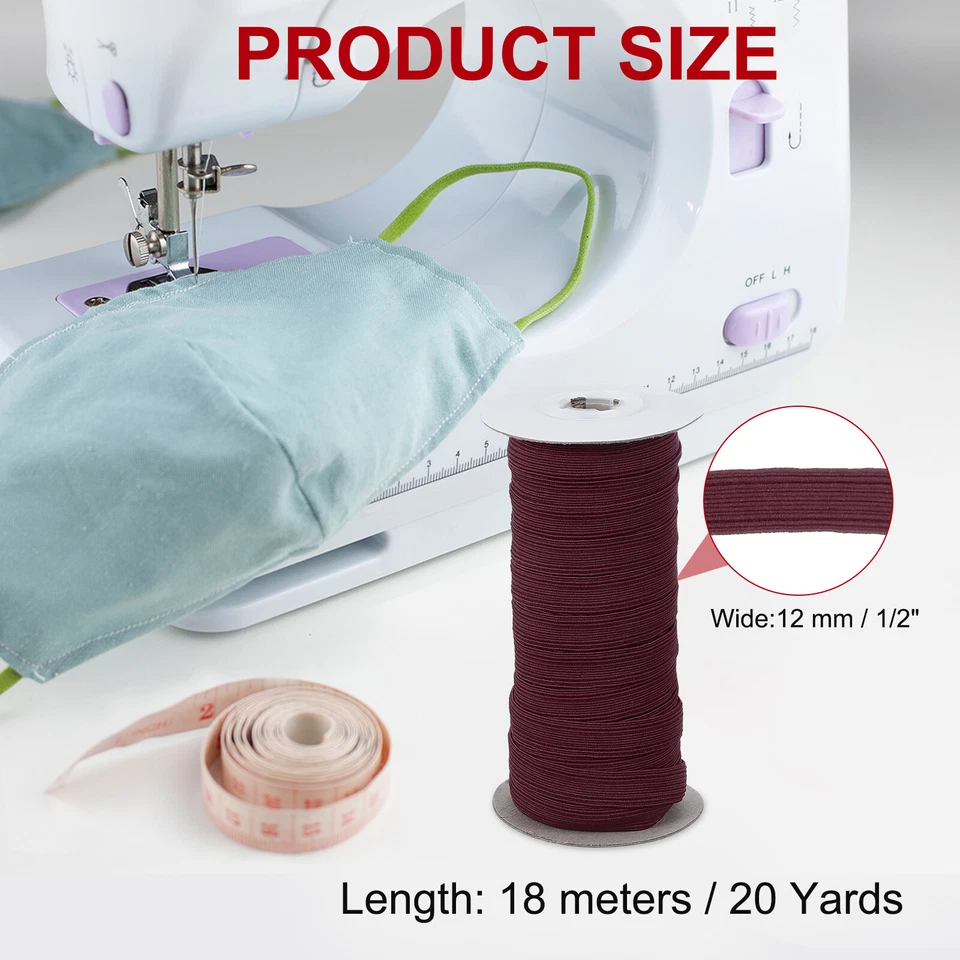 Bandas elásticas de 1/2 pulgada x 20 yardas cordón elástico plano elástico, marrón oscuro Foto 2 de 4