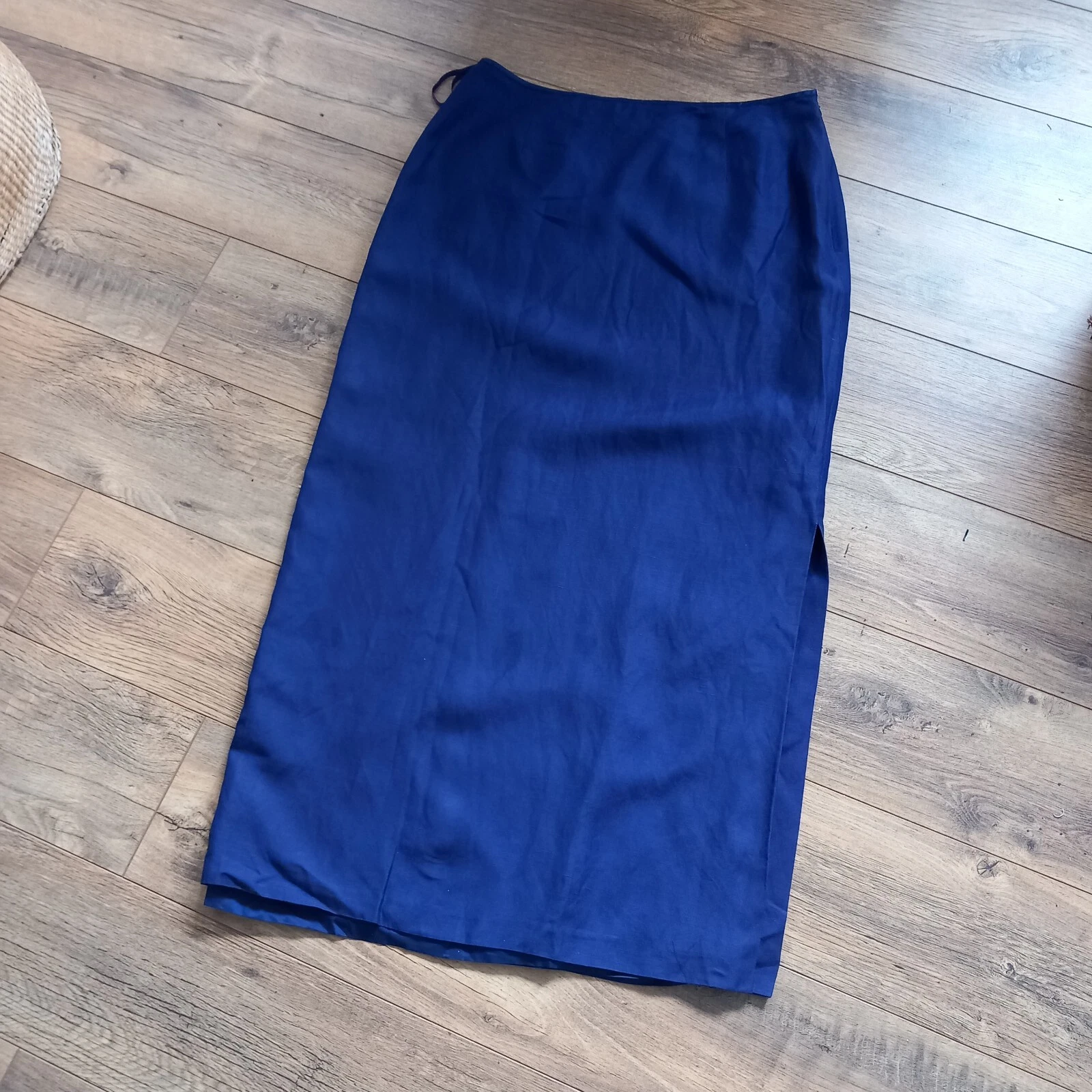 MONSOON VINTAGE SKIRT Silk Linen Blend SIDE SLIT Maxi Long Fits UK 10