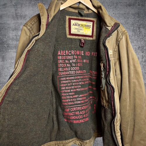VTG Abercrombie & Fitch Jacket Men Large Khaki Military Canva Blanket Woo Lined - Picture 4 of 7