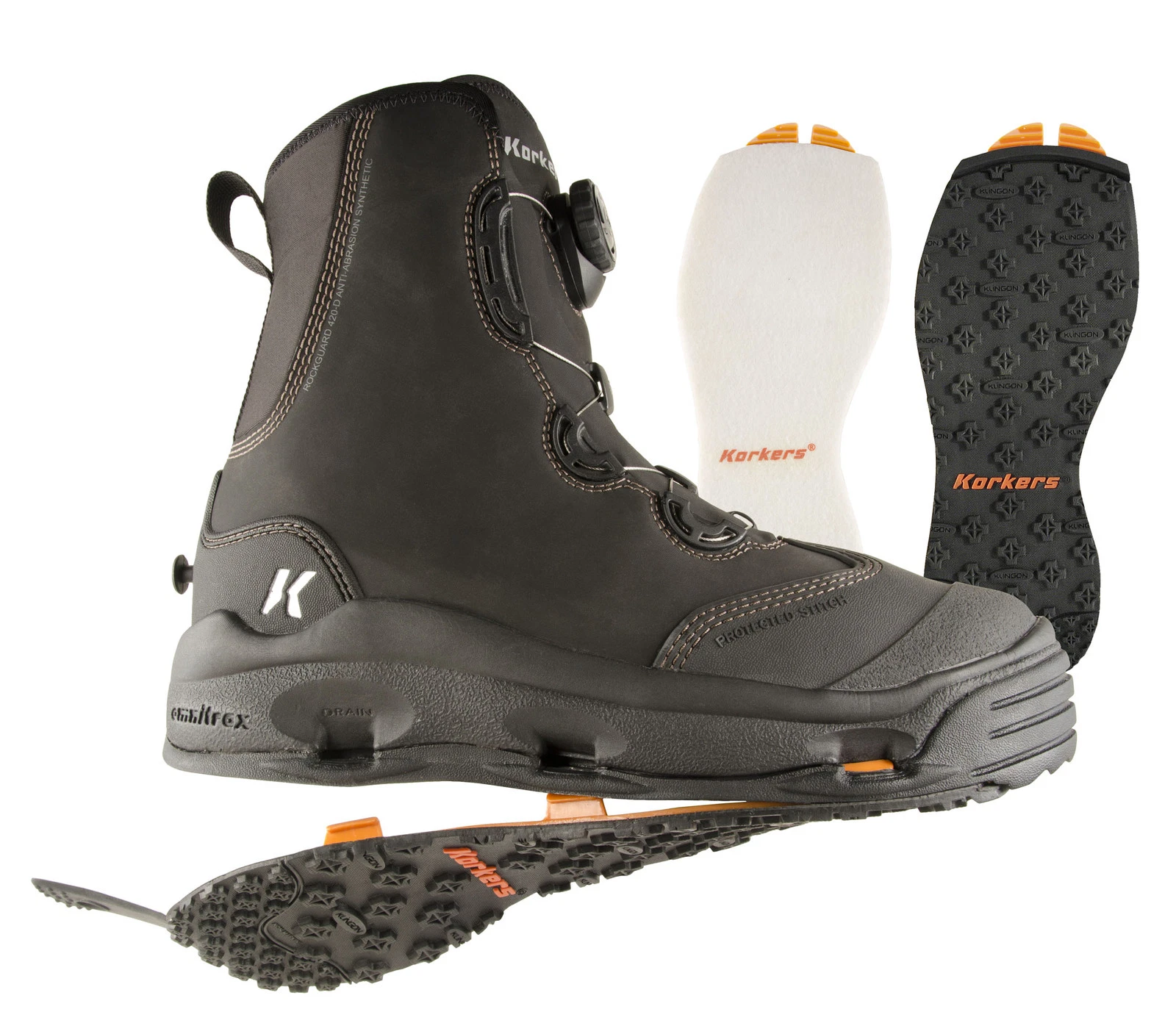 Korkers Devils Canyon Wading boots w/Felt and Kling-On rubber soles - Size 7