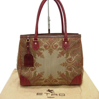 ETRO handbag paisley pattern tote bag crocodile embossed leather switching