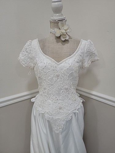 Vintage 90er Braut Originals Perlen Spitze Brautkleid Satin Größe 14. Hergestellt in Indonesien - Bild 8 von 13