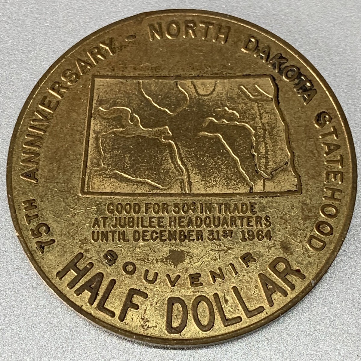 North Dakota Bismark Diamond Jubilee 1964 Good For 50 Cent Token