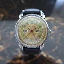 UNTOUCHED VINTAGE 1950s MOVADO TRIPLE CALENDAR WATCH IN BOX STEEL REF 14823