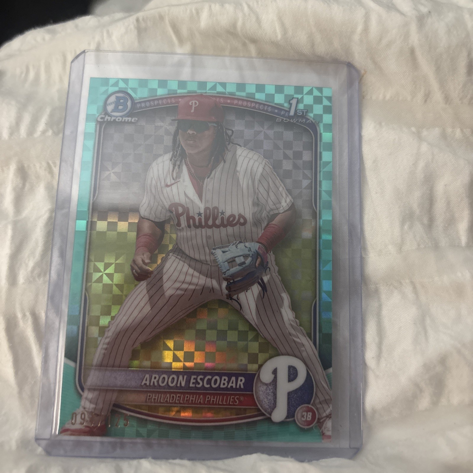 AROON ESCOBAR 2025 BOWMAN CHROME 1ST AQUA X-FRACTOR PHILLIES /125