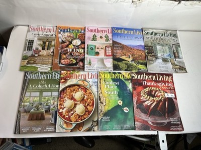 Lot of 9 Southern Living Magazines, Mixed Issues 2026- 2024 Ex-Library