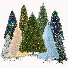 4/5/6/7FT Artificial Christmas Tree with LED Lights Stand Xmas Holiday Pre Lit